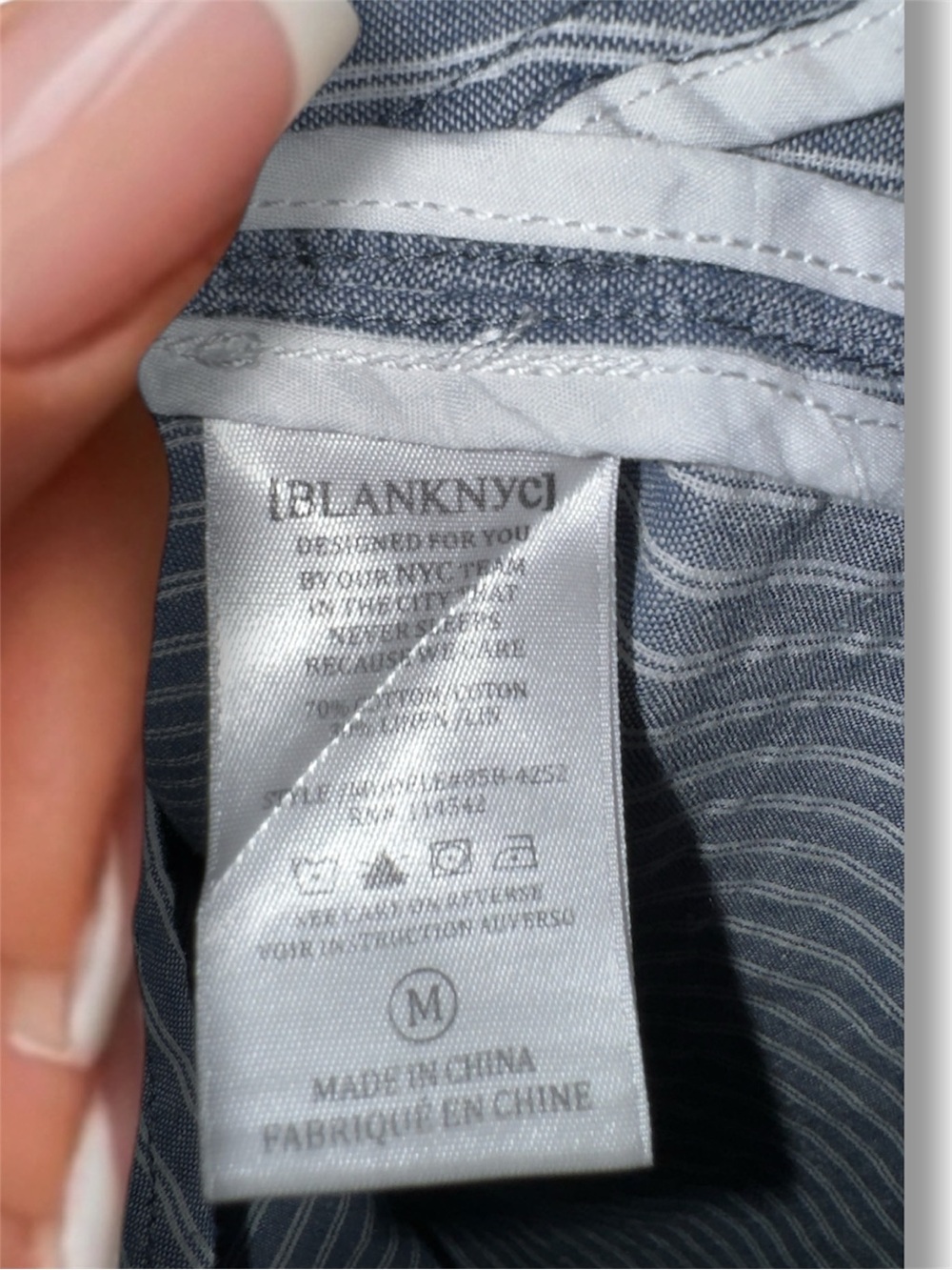 [BLANKNYC] Striped Linen Blend Tunic Dress Size M Distressed Collar Snap Front - Picture 6 of 12
